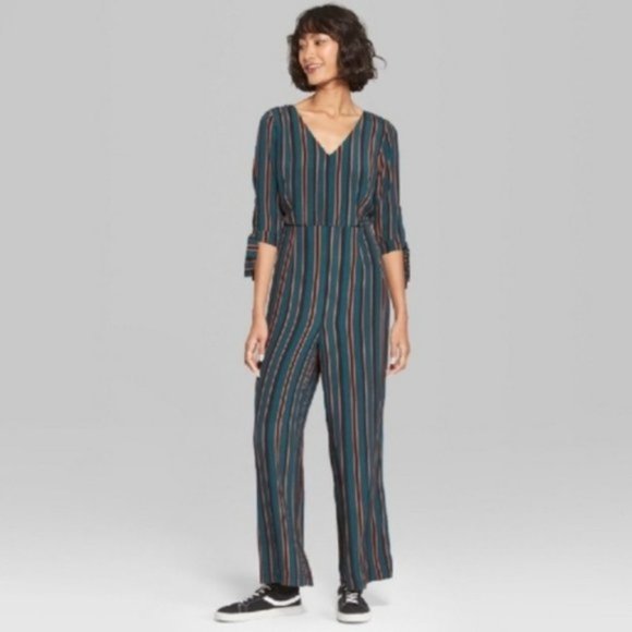 Wild Fable Vertical Stripe New With Tags Jumpsuit Romper Tie Sleeve Detail Sz XS - Picture 1 of 7